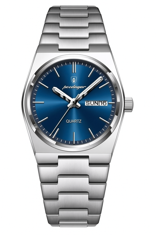 Poedagar Luxurious watch for men Silver Blue - Creare Optimi