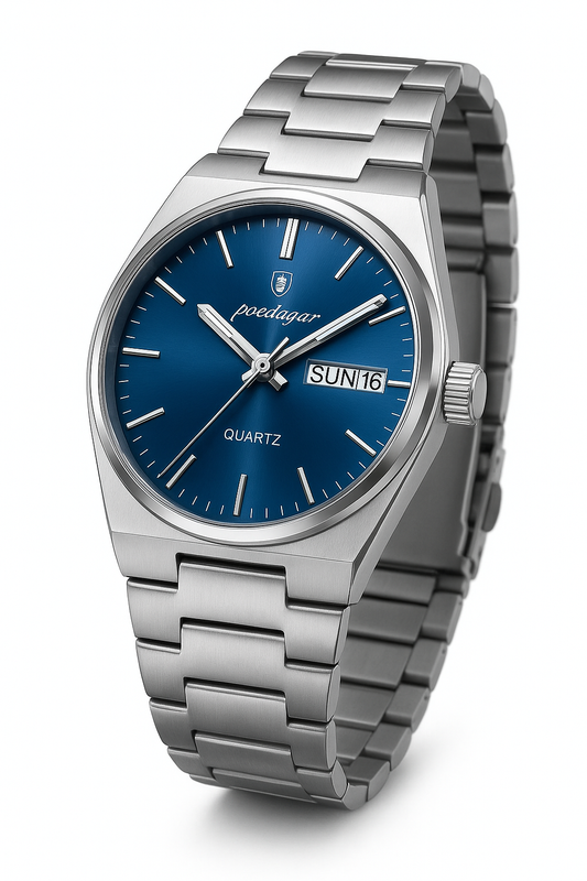 Poedagar Luxurious watch for men Silver Blue - Creare Optimi